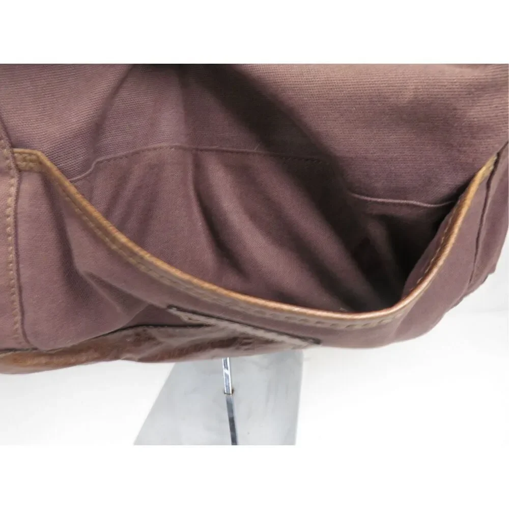 Fossil Key Brown Distressed Leather Canvas Messenger Bag Laptop Crossbody Bag